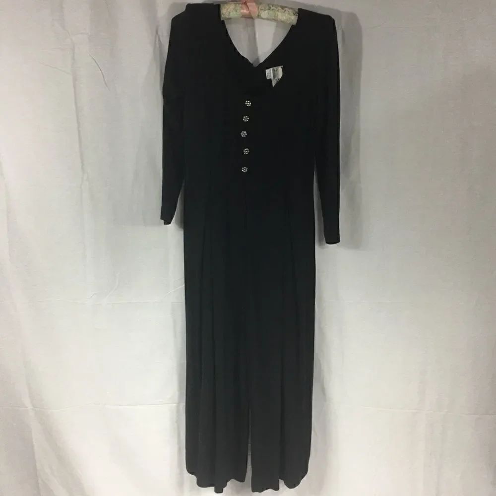 Expo size 4 black jumpsuit pantsuit crystal buttons zippered back long s…